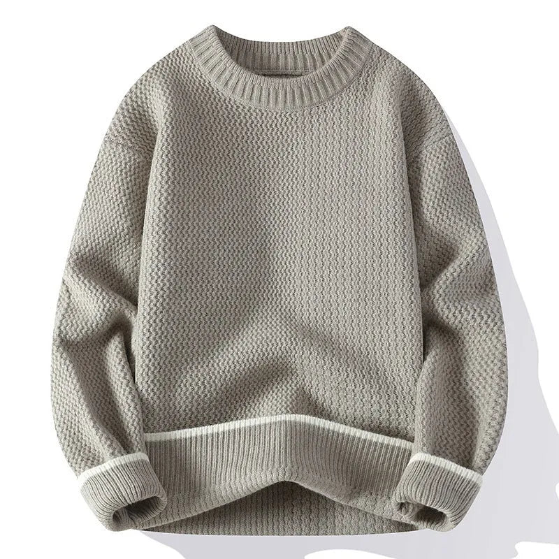 Men's loose fit round neck sweater in chemical fibre blend fabric for autumn casual wear