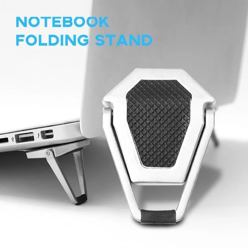 Portable aluminium alloy laptop stand bracket in silver and white foldable design