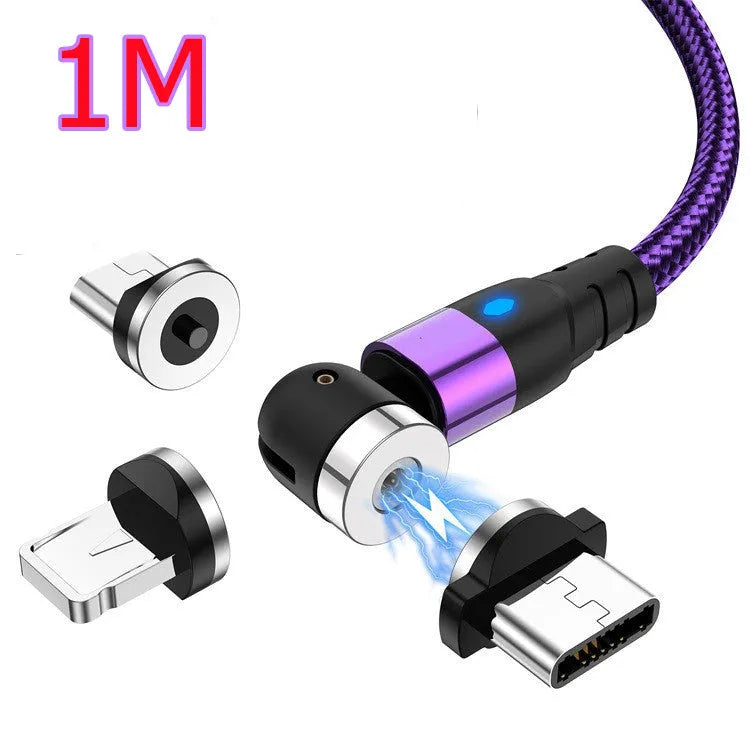 Magnetic charging cable with LED light indicator in various colours showing magnetic connection heads