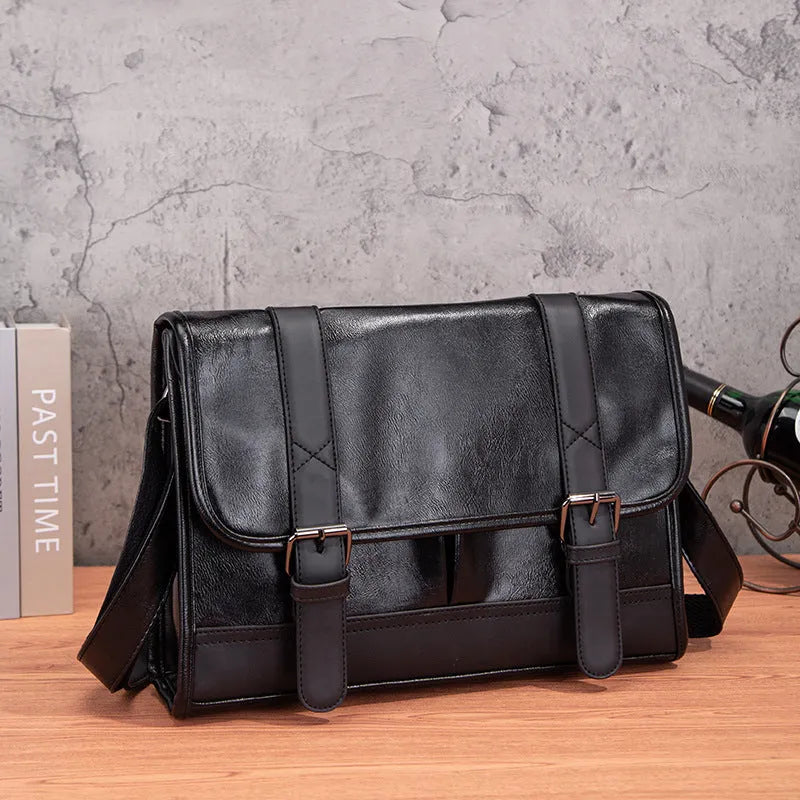 Black Korean-style men's commuter backpack with anti-theft function and polyurethane construction