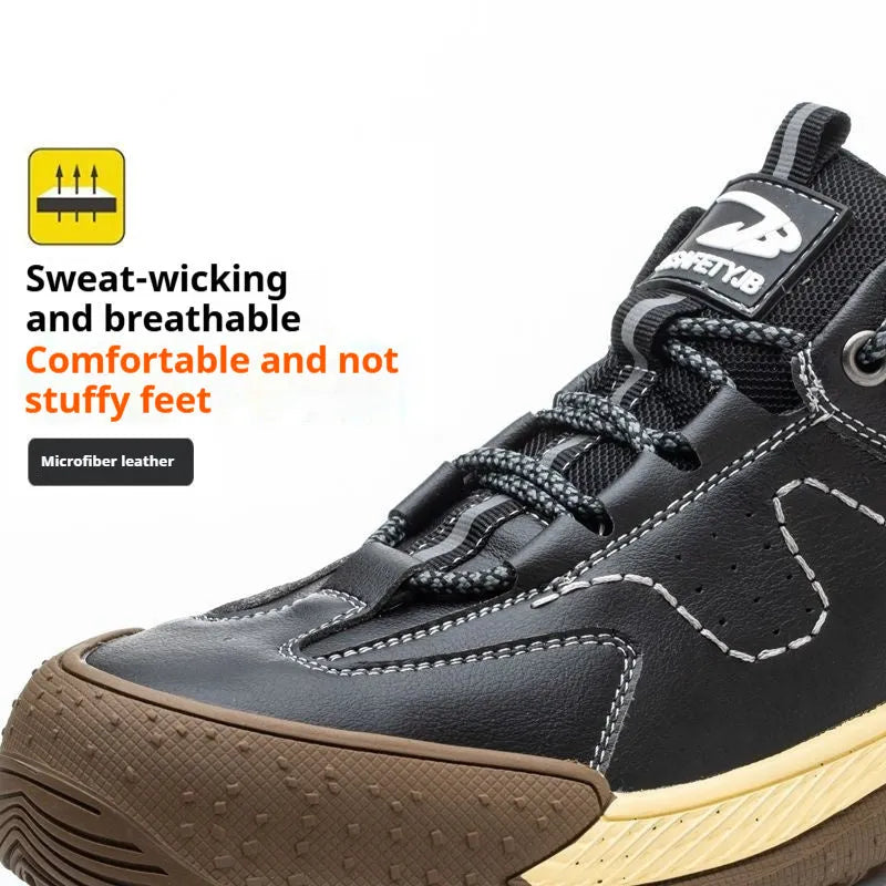 Flyknit work shoes with leather upper and rubber sole in multiple colour options