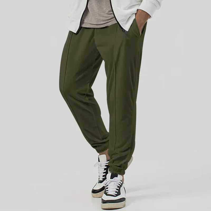 Men's grey cotton blend track sweatpants with straight-leg design and mid waist