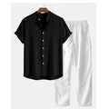 Men's casual linen-style shirt and trousers suit in multiple colour options with loose short sleeve design