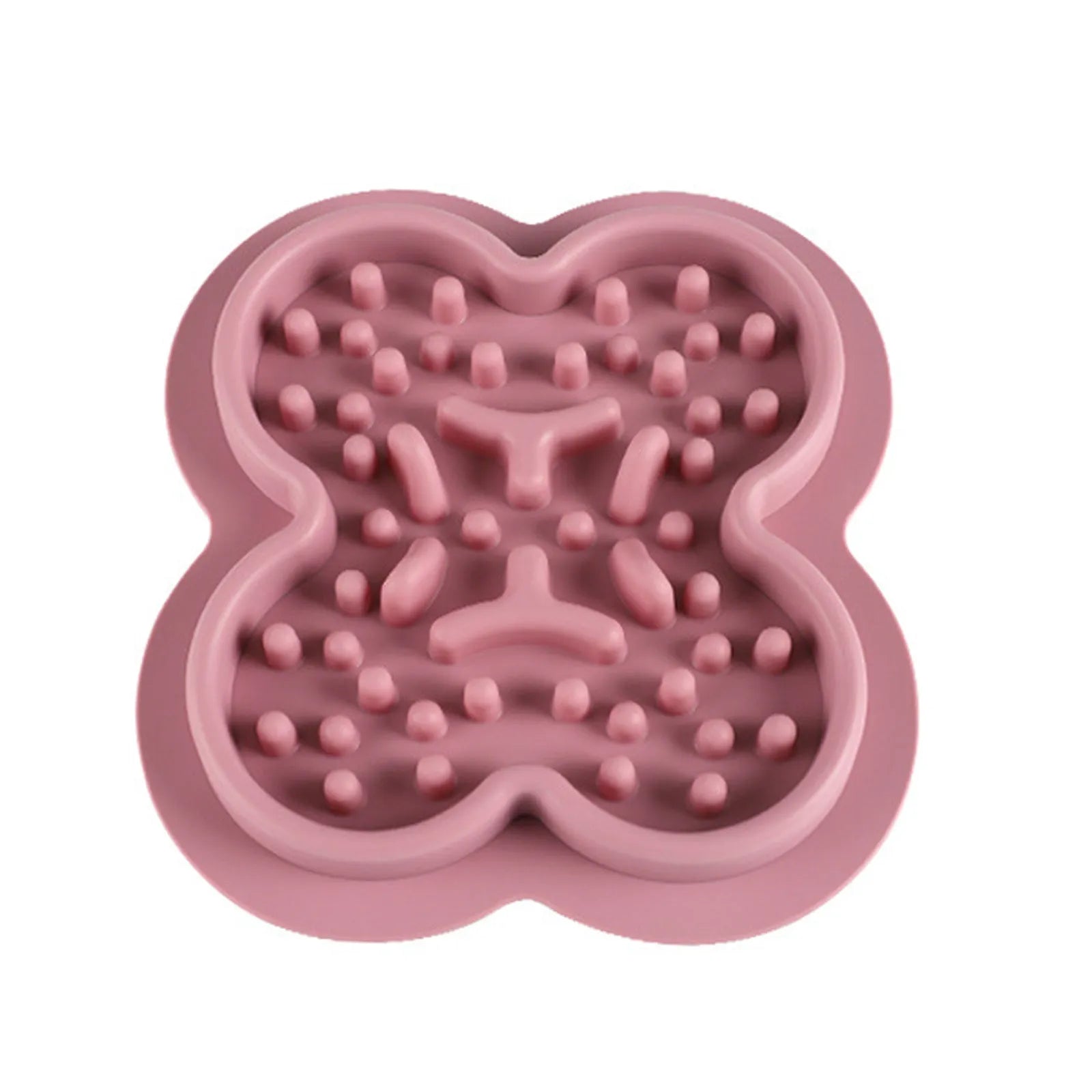 A blue silicone pet licking mat with a textured surface and non-slip base for slow feeding cats and dogs.