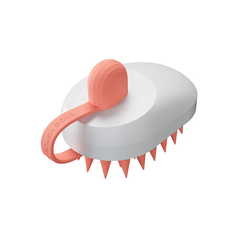 Pet grooming brush with soft silicone bristles and ABS handle for dog bath hair removal and massage