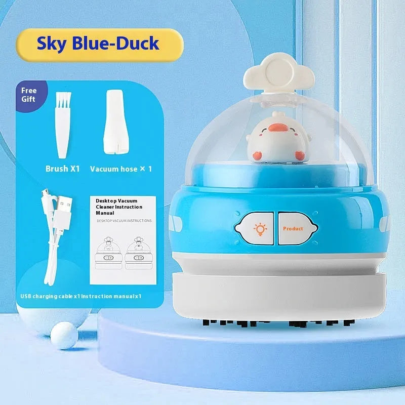 USB desktop vacuum cleaner in blue rocket design for keyboard and desk cleaning