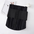 Nylon waist training belly band in black or apricot colour showing belt tie fastener