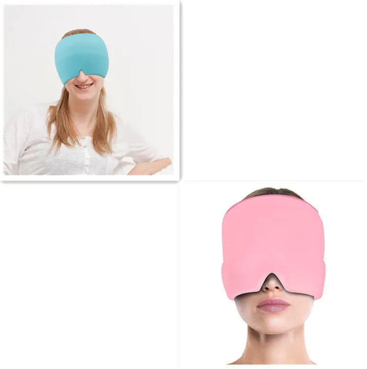 Black elastic cloth gel eye mask for headache relief with adjustable headband
