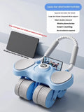 Abdominal wheel with elbow support and automatic rebound mechanism in blue colour