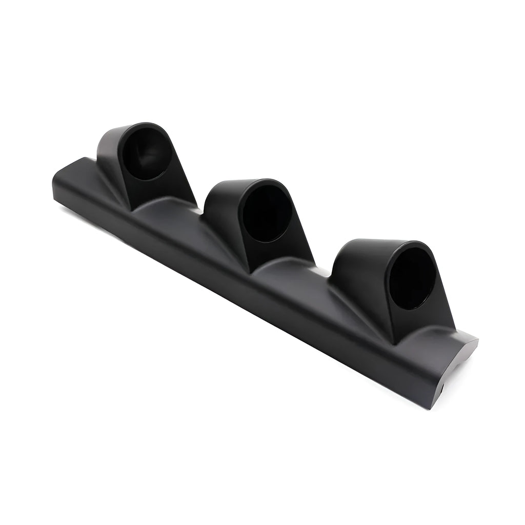 Black ABS instrument mounting bracket for 52mm gauges with three-hole right-drive pattern