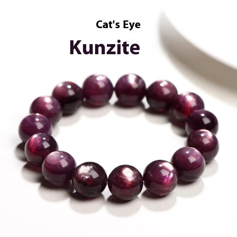 Purple lepidolite crystal bracelet with polished round geometry beads in natural stone colour