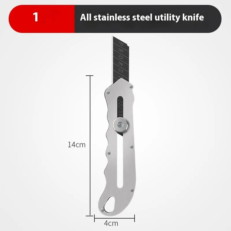 Stainless steel folding art knife with black blade and multiple replacement blades for craft cutting