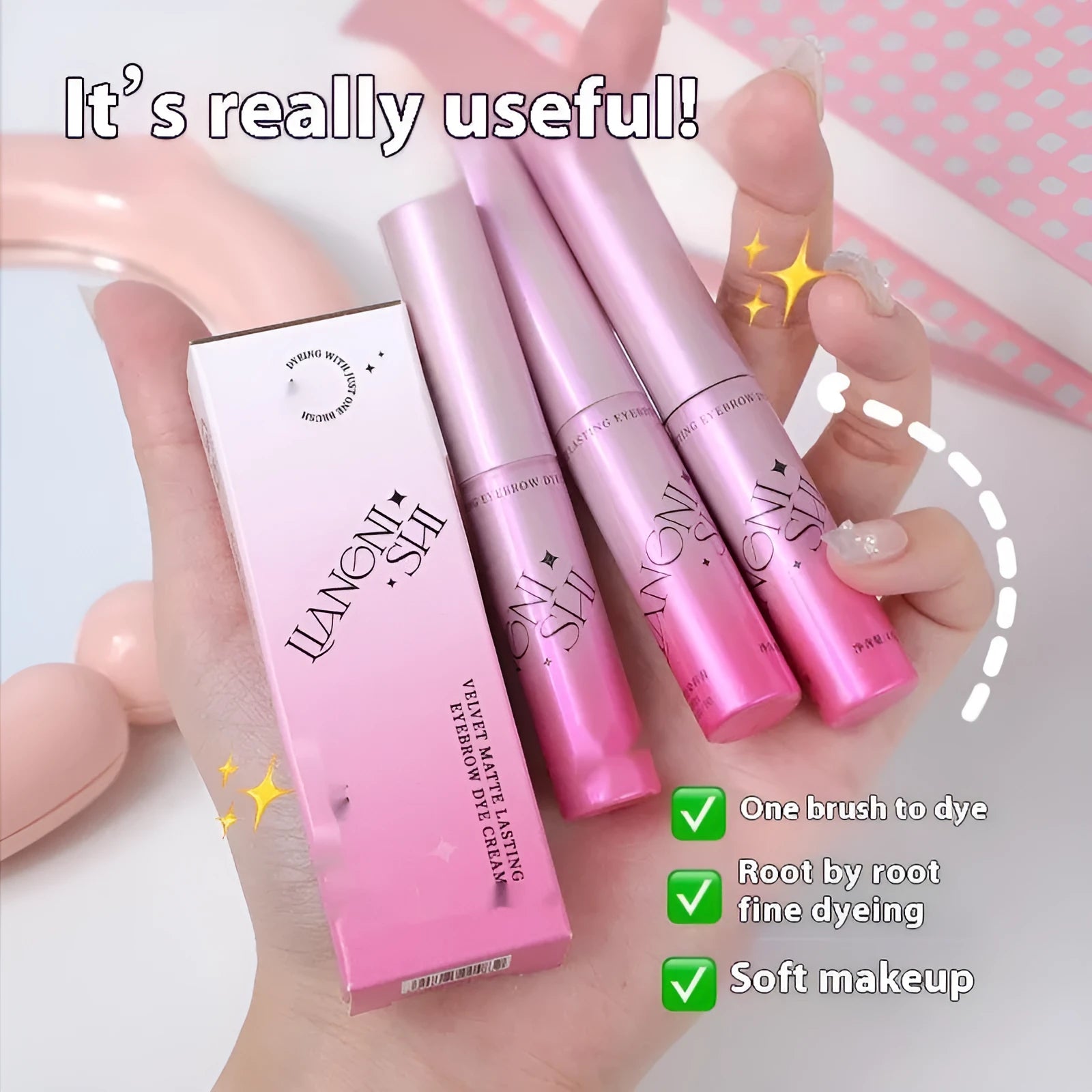 Velvet Fog eyebrow cream in packaging showing four colour options: coconut palm milk coffee, raw latte, coffee pink latte, and raw latte