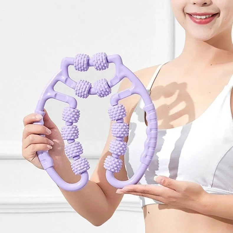 Ring clip leg massager roller with twelve wheels in macaron pink colour