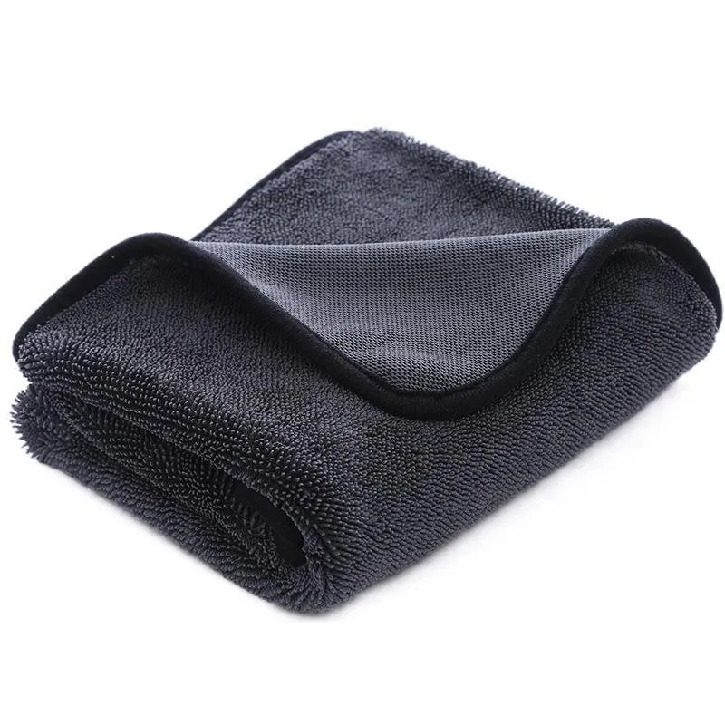 Twisted braid car cleaning towel in grey with textured surface for automotive glass washing and detailing