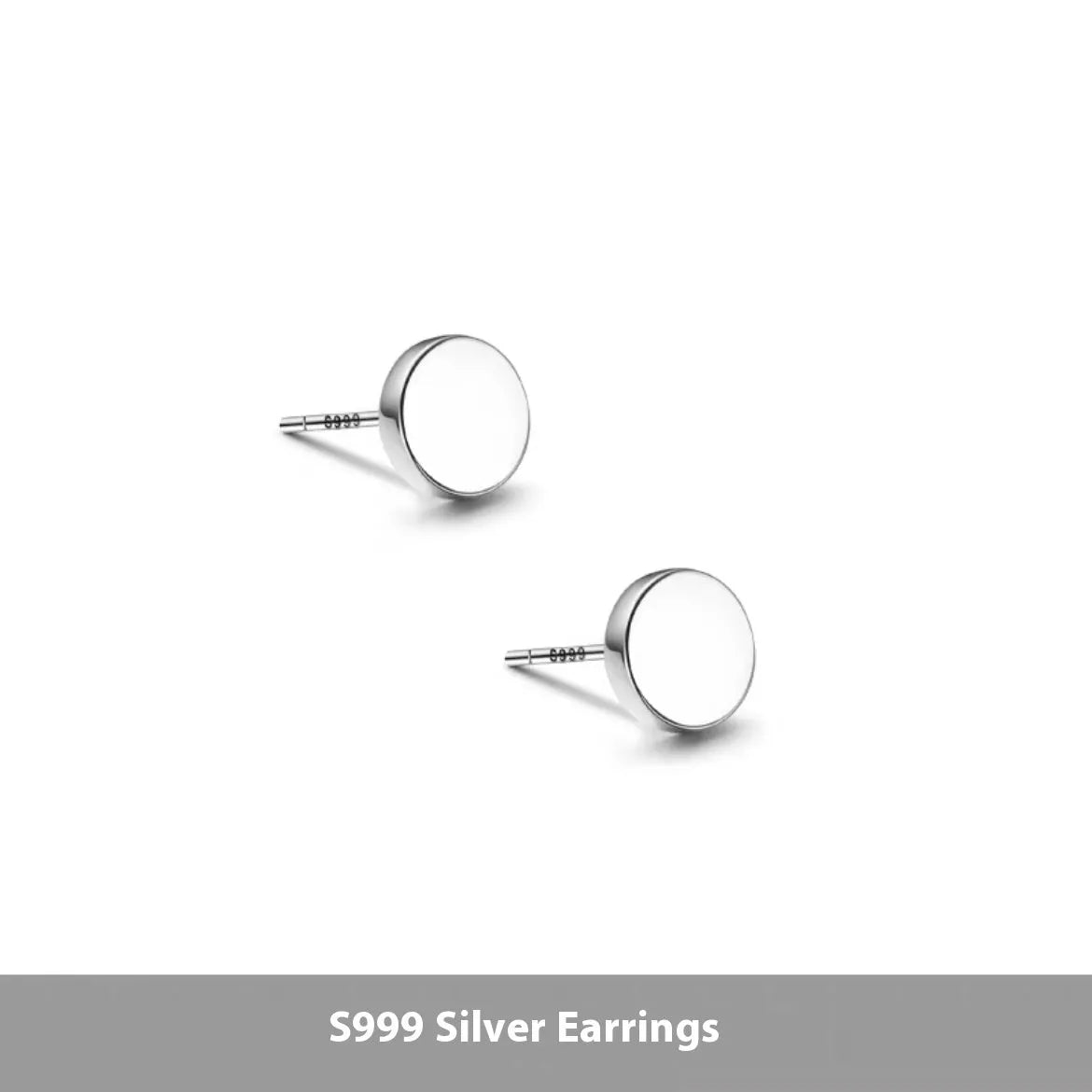 A pair of simple round S999 sterling silver flat ear bone studs on a plain background.