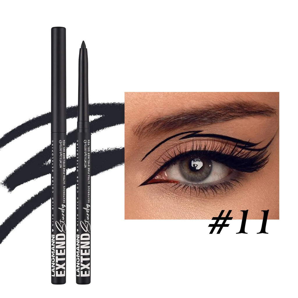 Set of 12 colourful gel glitter eyeliner pencils showing matte, glitter, metallic and pearl shades.
