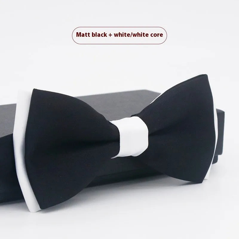 Men's flat head solid colour bow tie in polyester, showing 12cm by 6cm size on a background.
