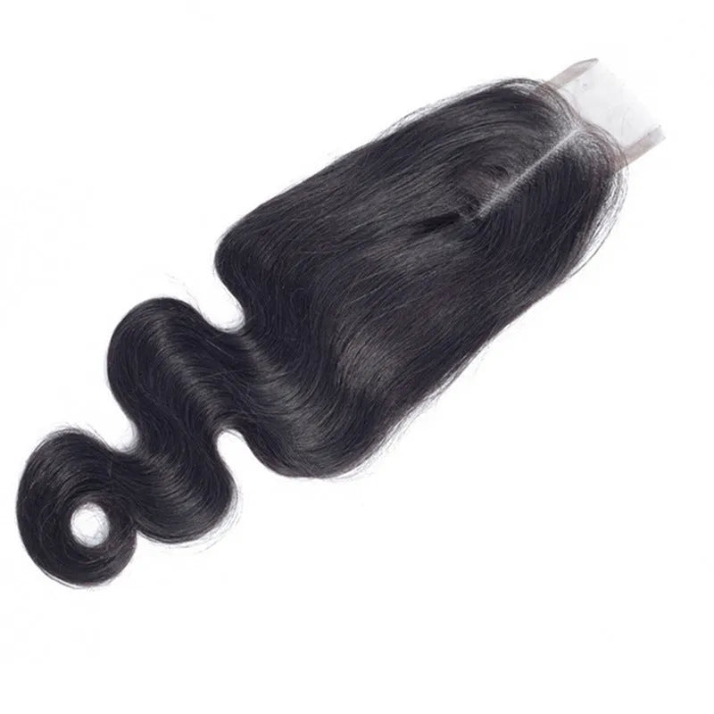 Straight human hair wig in natural colour with hand-woven construction and exotic style detailing