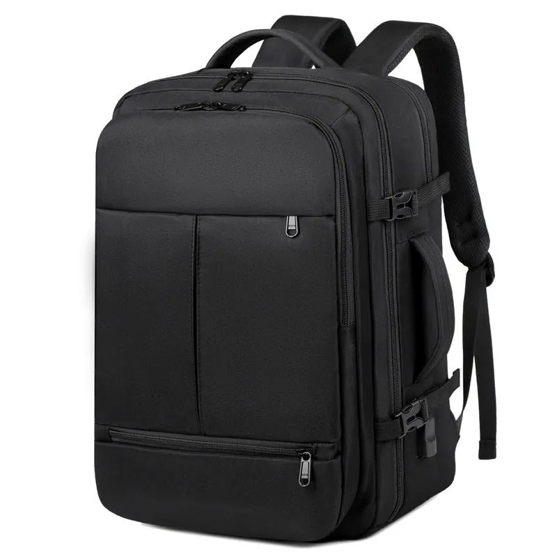 Large waterproof oxford cloth backpack for business travel with multiple pockets, shown in available colours.