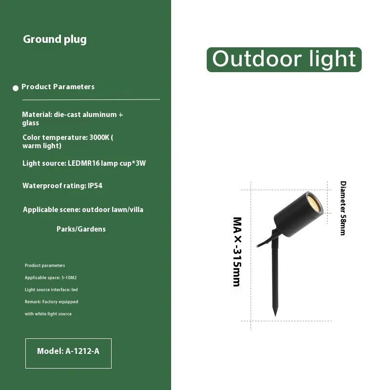 Outdoor aluminium ground lamp with LED light for lawn or courtyard
