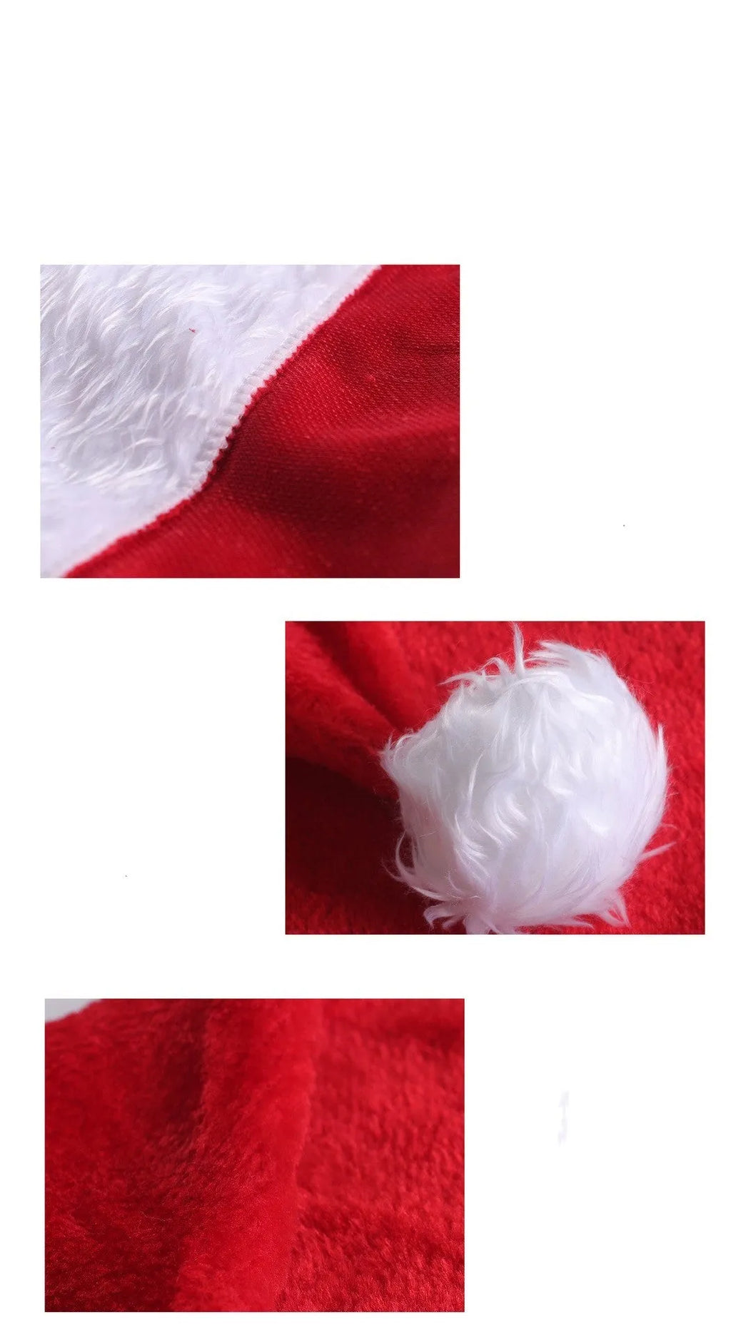 Red and white plush Santa hat with pom-pom and 9 colour-changing LED lights lit up.