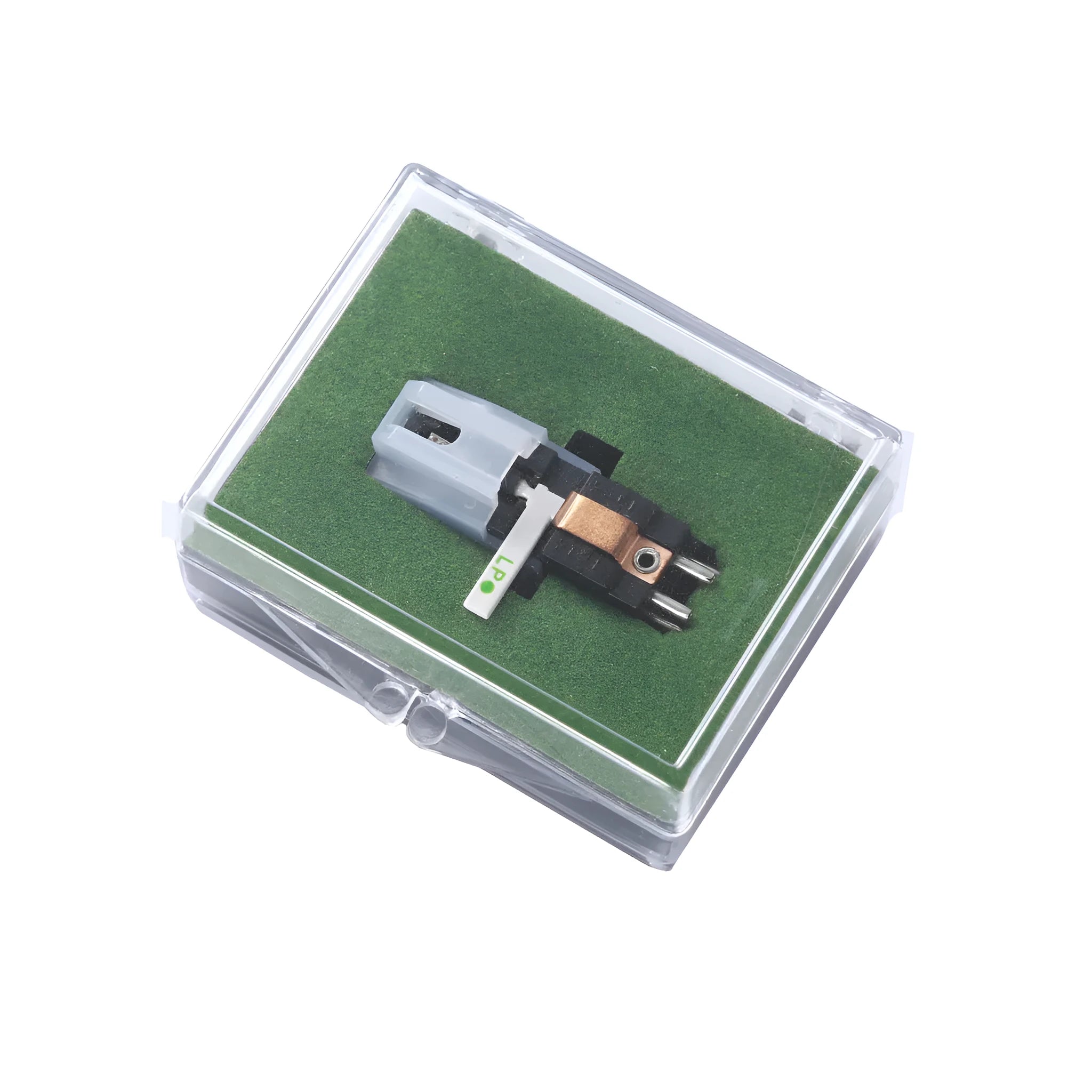 Magnetic record player cartridge with double needle and ABS plastic housing