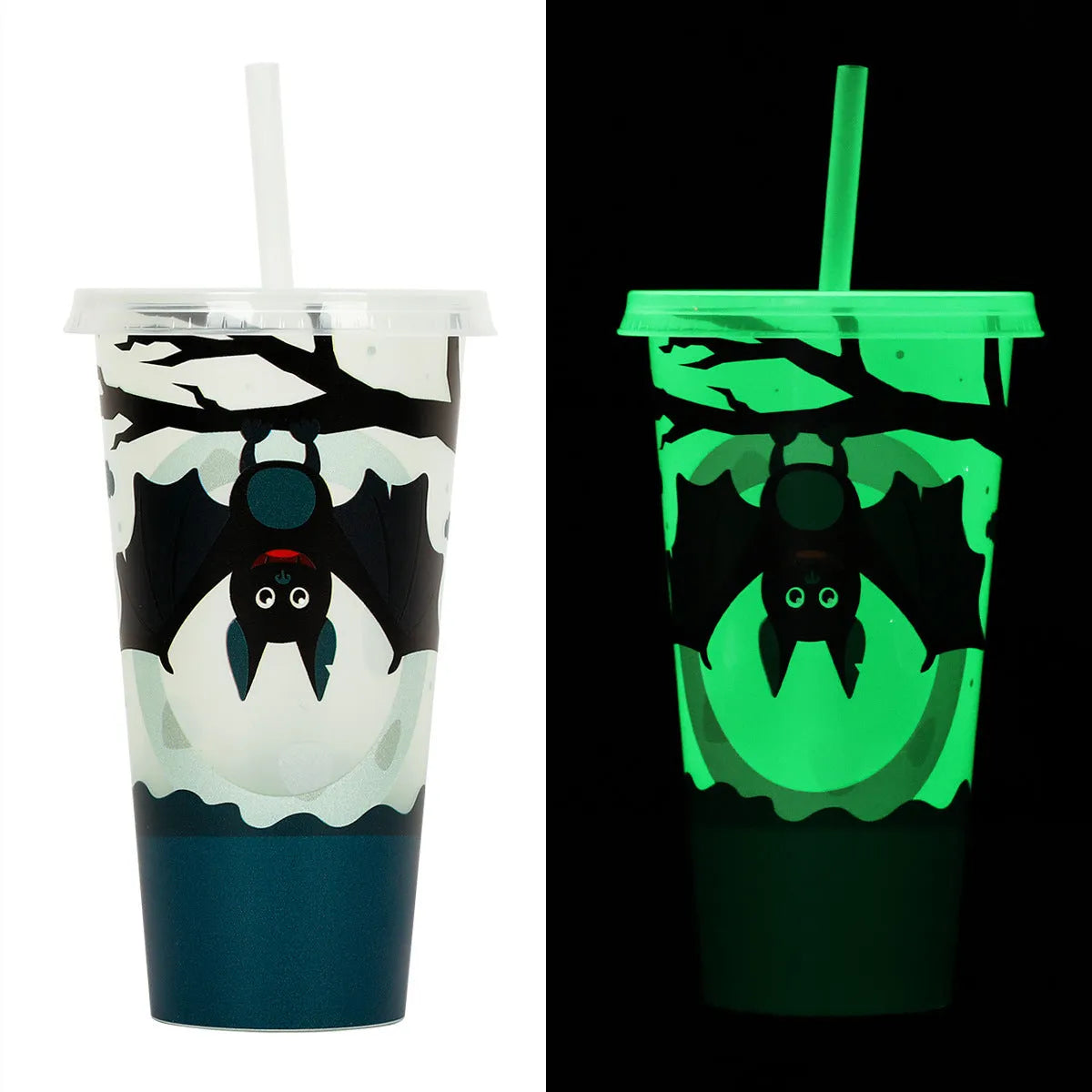 720ml Halloween luminous straw cup in cylindrical shape with PP plastic construction