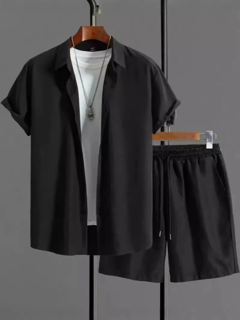 Men's jacquard short sleeve suit shorts set in chemical fibre blending fabric