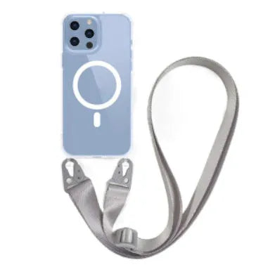 Magnetic one-piece lanyard crossbody transparent phone case for Apple iPhone, black colour