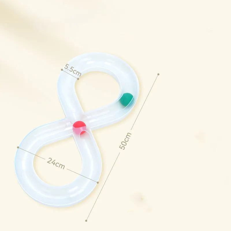 Blue and white interactive cat toy turntable track ball set with teasing stick for kitten play