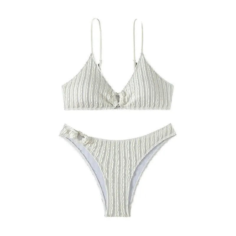 Women's white V-neck swimsuit with split shorts for swimming