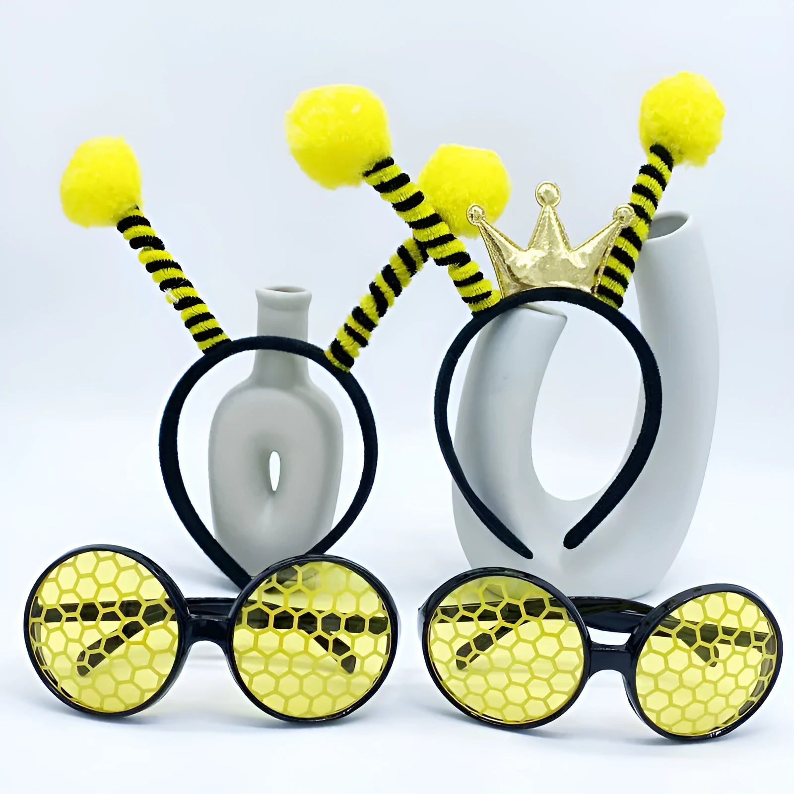 Yellow bees party costume headband and glasses set with cloth construction