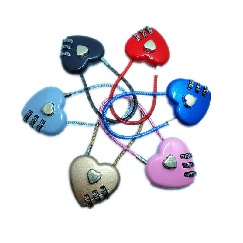 Peach heart shaped cable lock with a long steel rope in a choice of colours.