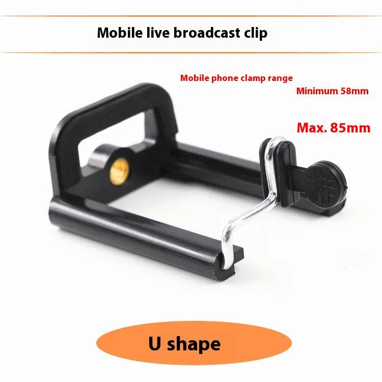 Black plastic U clip mobile phone holder bracket for mounting to camera arms.
