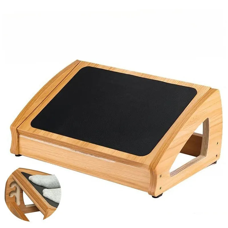 Wooden bamboo adjustable office desk footstool in natural wood colour