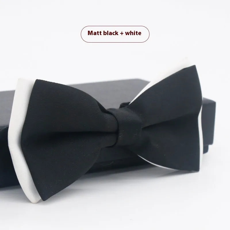 Men's flat head solid colour bow tie in polyester, showing 12cm by 6cm size on a background.