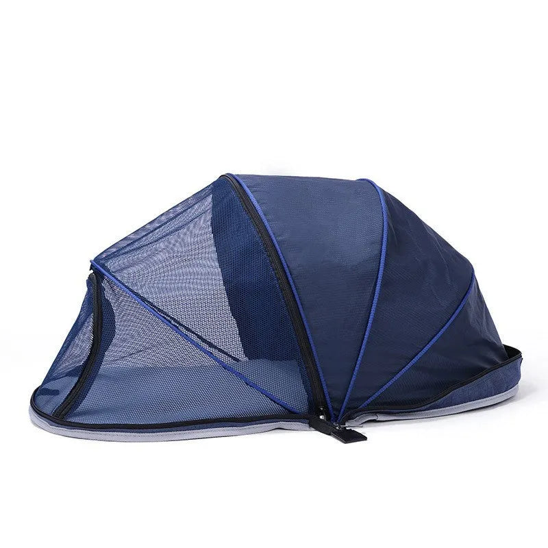 Portable folding cat tent with half mesh design in blue colour