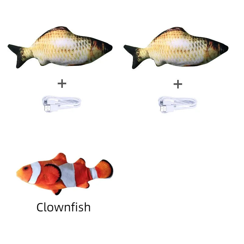 Electronic jumping fish cat toy without cat nip, 30cm multicolour design with USB cable
