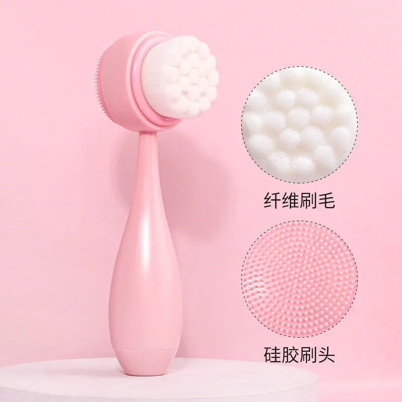 Facial brush set with coral fleece hair band in purple, grey, white, or pink colours