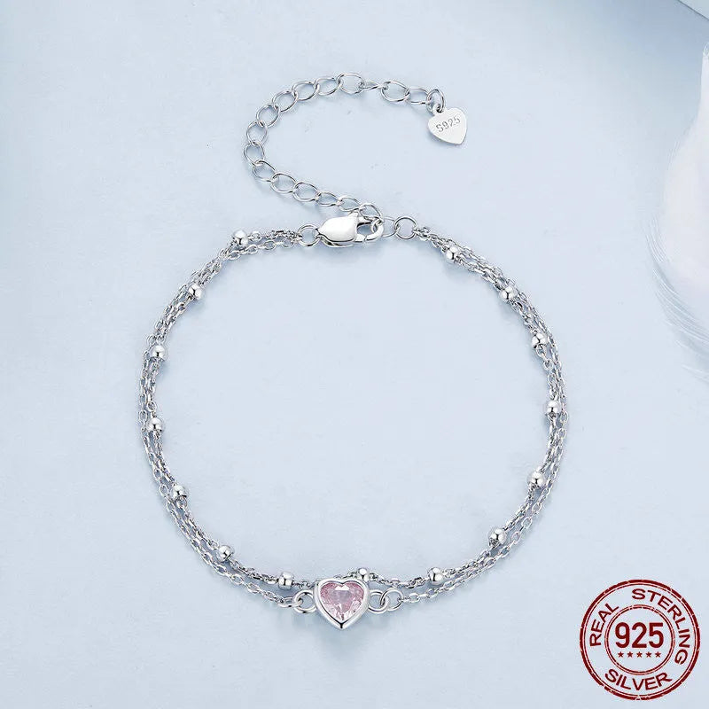 BSB152 colour sweet girlish 925 sterling silver heart-shaped bracelet with adjustable chain.