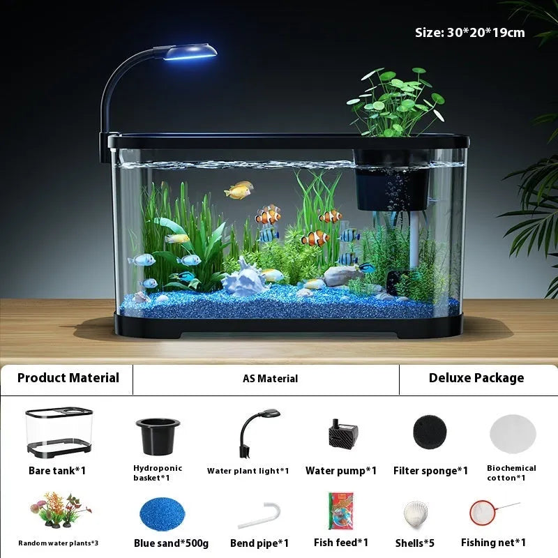 Desktop ecological landscape filter fish tank with integrated oxygenation system in luxury white colour