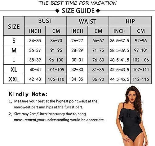 Black one-piece swimsuit with cut-out design and ruffled tube top style straps