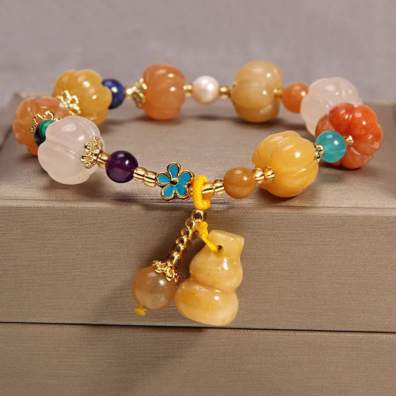 Khaki agate crystal bracelet with gold silk thread in Japanese South Korean style women's jewellery