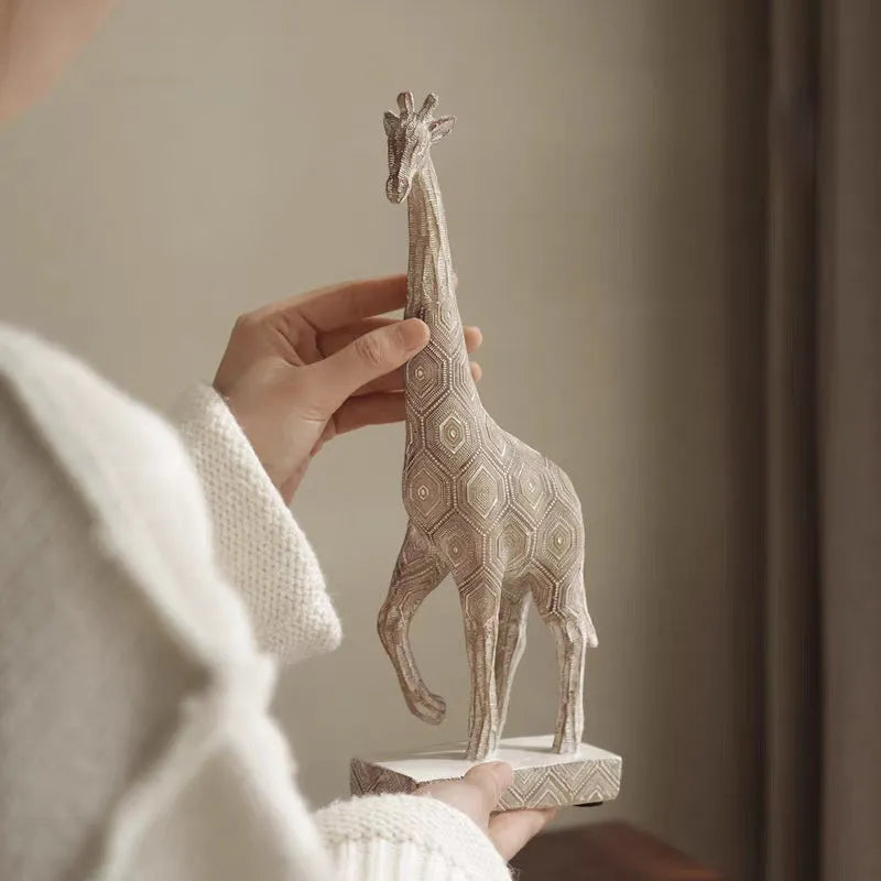 Wood colour resin giraffe ornament with European style design, 30.5 cm tall