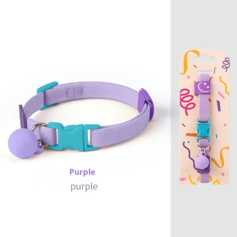 Small dog collar made of polyester with high elasticity, shown in one of seven colours on a white background.