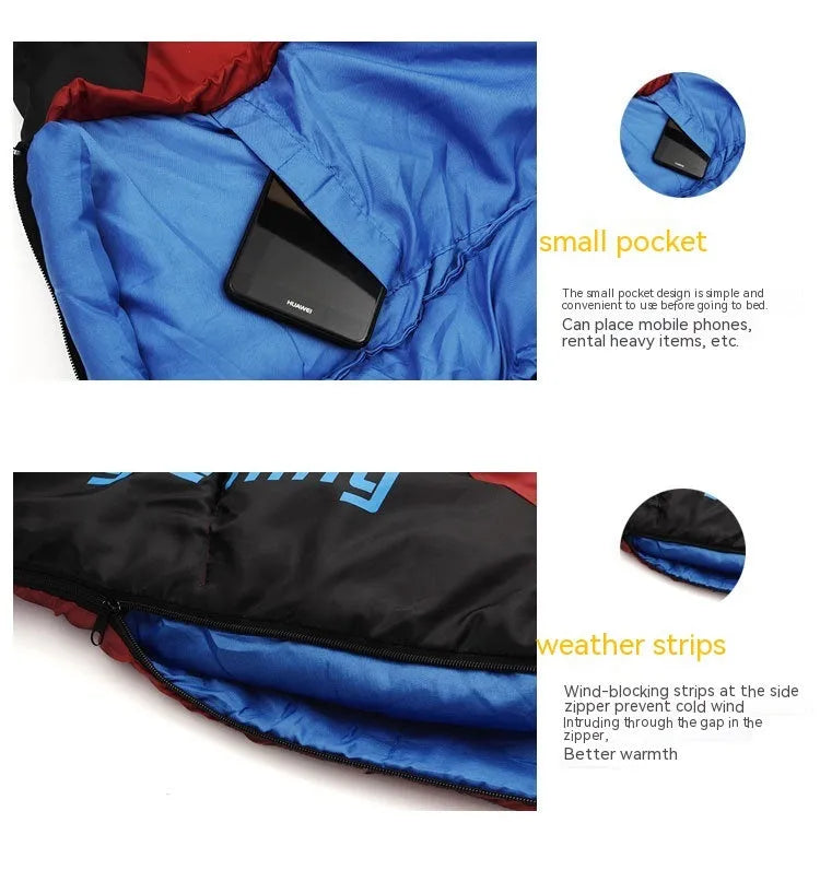 Mummy sleeping bag for camping with compression storage bag in multiple colour options