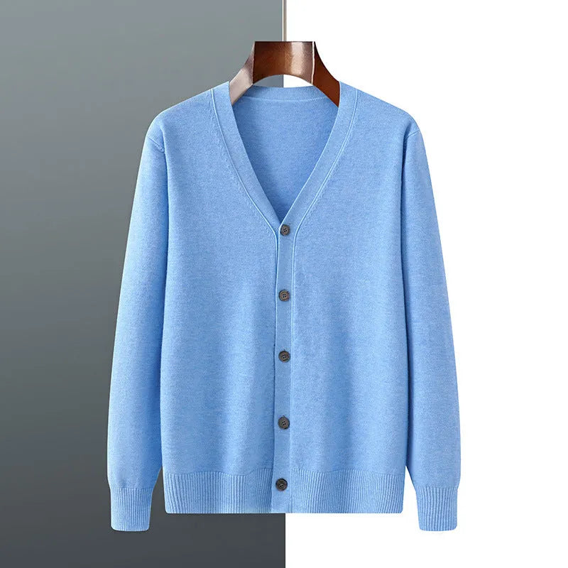 Men's Andy velvet cardigan coat in V-neck design with loose fit and long sleeves