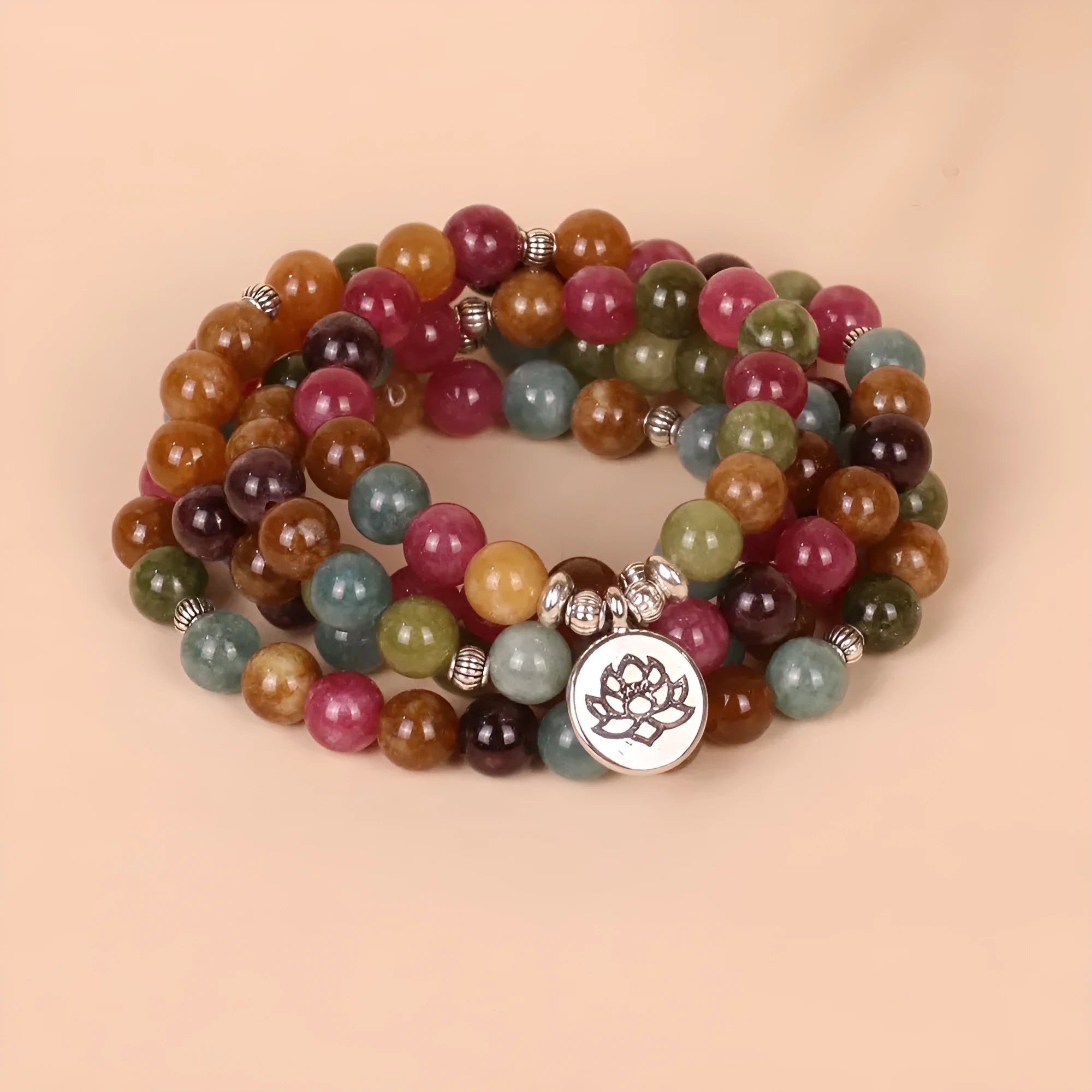 108 beads string lotus hanging multi-layer alloy bracelet tourmaline colour