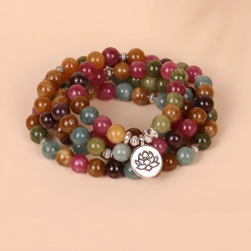 108 beads string lotus hanging multi-layer alloy bracelet tourmaline colour